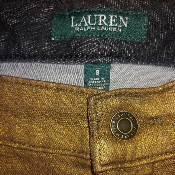 NWOT Lauren Ralph Lauren Metallic Gold High Rise Straight Ankle Jeans – Size 8 - Picture 3 of 9